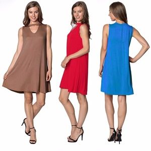 Velucci Trapeze Flowy Tunic Dress Keyhole
